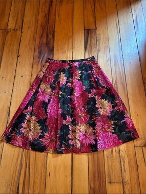 Talbots Black Skirt with Pink & Gold Floral Motif